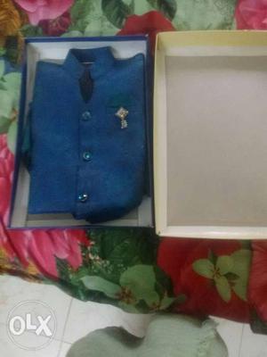 Blue Mandarin Collar Top With Box