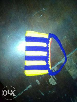 Blue, White, And Yellow Stripe Knitted Bag