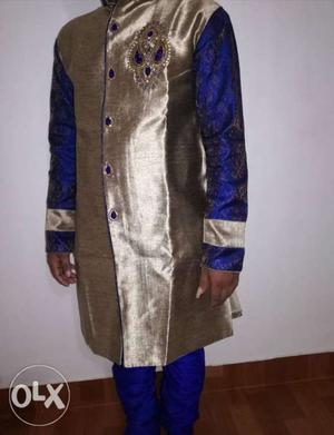 Brown And Blue Indowestern for Marriage function