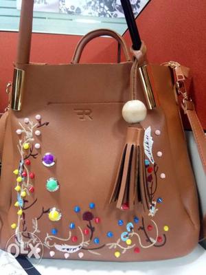 Brown Leather Tote Bag And Wristlet