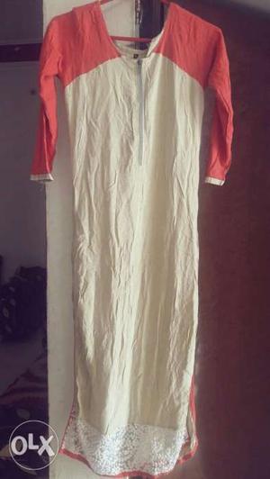 Cream n gajri kurta