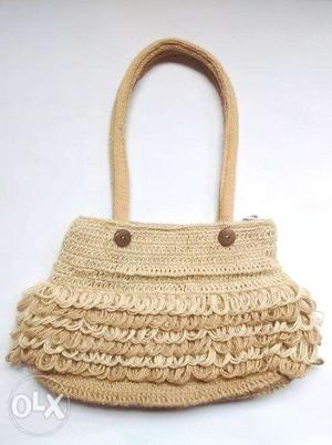 Handcrafted knitting jute bag up for sell