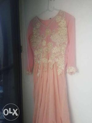 Lovely pink gown with pearl and hand wrk zardosi