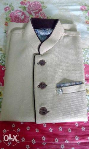 Men's cream And brown Leather half waistcoat