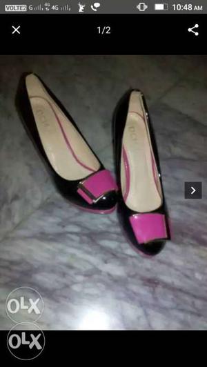 Pair Of Red Peep-toe Heeled Shoes