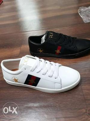 Pair Of White-and-black Low Top Sneakers