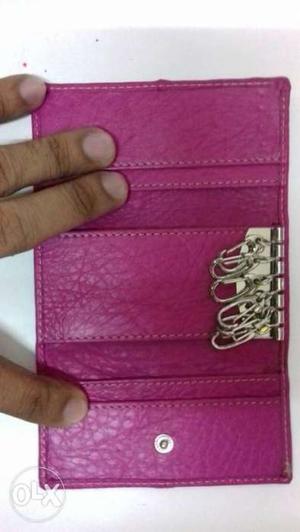 Pink Colour Pure Leather Key Pouch