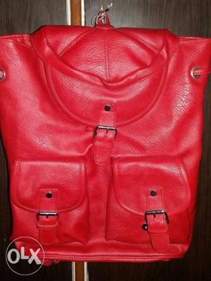 Red Leather Bucket Backpack