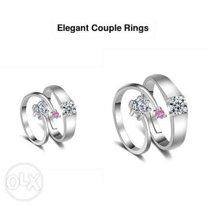 Two Pairs Of Silver-colored Couple Rings