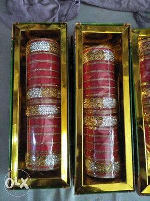 Two Red Silk Thread Bangle Set Boxes