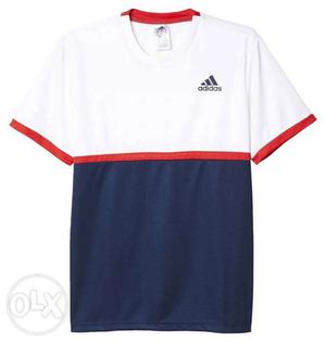 White And Blue Adidas Crew-neck T-shirt
