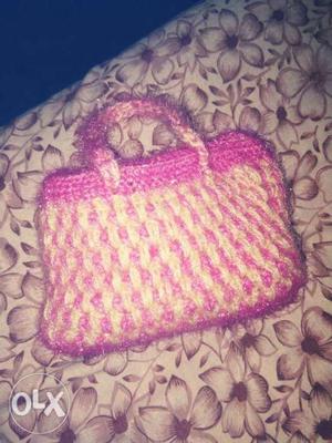 Women's Pink And White Knit Bag
