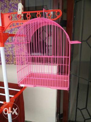Arch-shaped Pink Wired Bird Cage