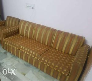 Brown And Yellow Fabric Sofa