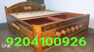 Brown Wooden Bed made by seasam wood and teak plywood bed