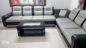 Gray And Black Sectional leather couch sofa 5+corner