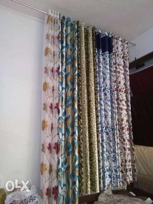 Gray, Blue, And Brown Floral Curtain