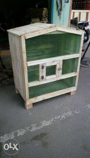 Green And Beige Wooden Pet Cage