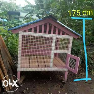 Pink And White Wooden Pet Cage