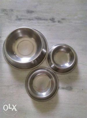 Three Stainless Steel Pet Bowls