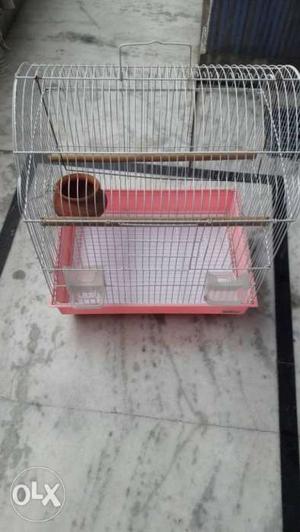 White And Pink Steel Birdcage