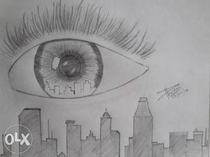 Eye And Buildings Drawing