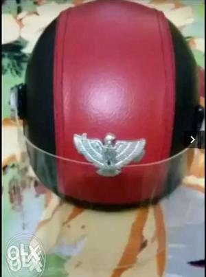 New Leather Look Red Black Helmet With Front