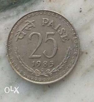 Silver-colored 25 India Paise Coin