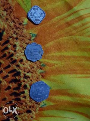 Three 5, 10, And 20 Indian Paise Coins