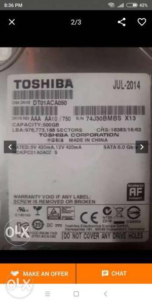 500 GB hard disk for sale Toshiba HDD each 