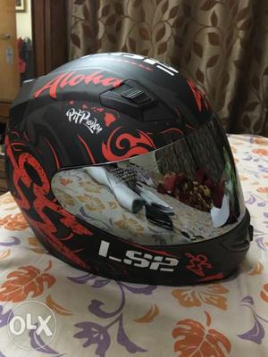 Black And Red Flame Print LS2 Full-face Helmet