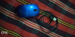 Blue Corded Computer Mouse