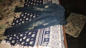 Blue Denim Stonewashed Distressed Jeans
