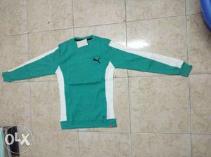 Green And White PUMA Crew-neck Sweater