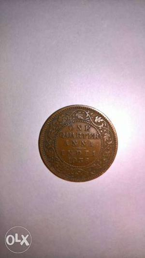 One Quarter Anna, India , British Indian Coin