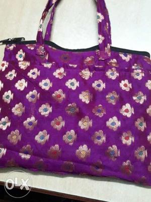 Purple And White Floral Tote Bag