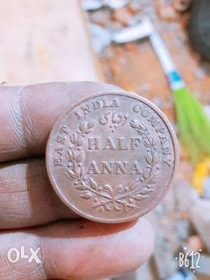 Round Brown 1/2 Indian Anna Coin