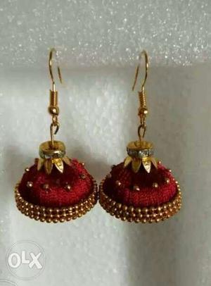 Silk thread earrings maroon color