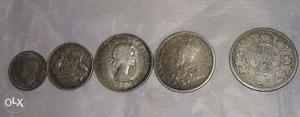 Silver half rupee indian coin and copper coin