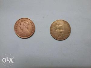 Two old antique copper coins () Front
