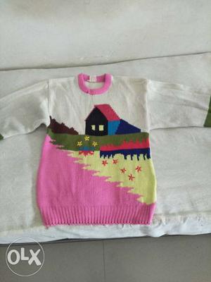 White, Pink, And Yellow Crew-neck Sweater