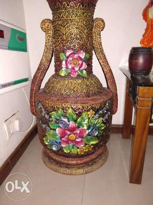 2.7 feet high hand made pot with decorative