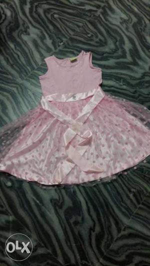 Baby pink satin net festival frock for 6 to 8