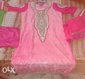 Beautiful party-wear long pink suit with heavy