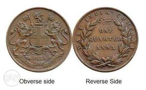  East India Company 1 Quater Anna Coin Copper