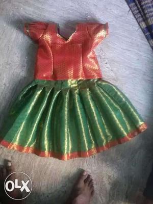 Girl's Red And Green Dress