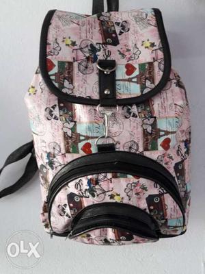 Pink And Black Satchel Backpack