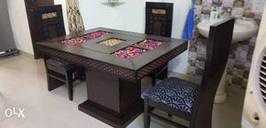 Rectangular Brown Wooden Table 4-piece Dining Set