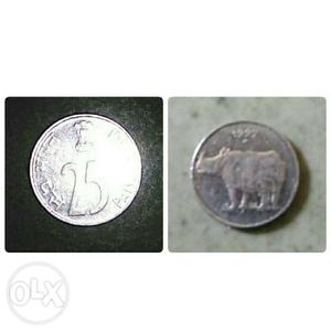 Silver-colored 25 Indian Paise Coin Collage
