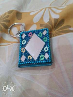 Beaded Blue And White Floral Keychain